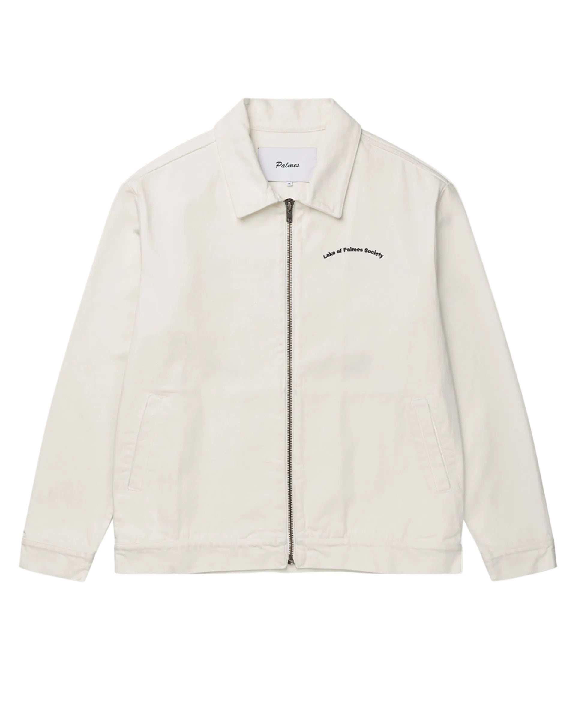 White jacket with a brand logo on a white background