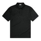 Black textured polo shirt on a light gray background