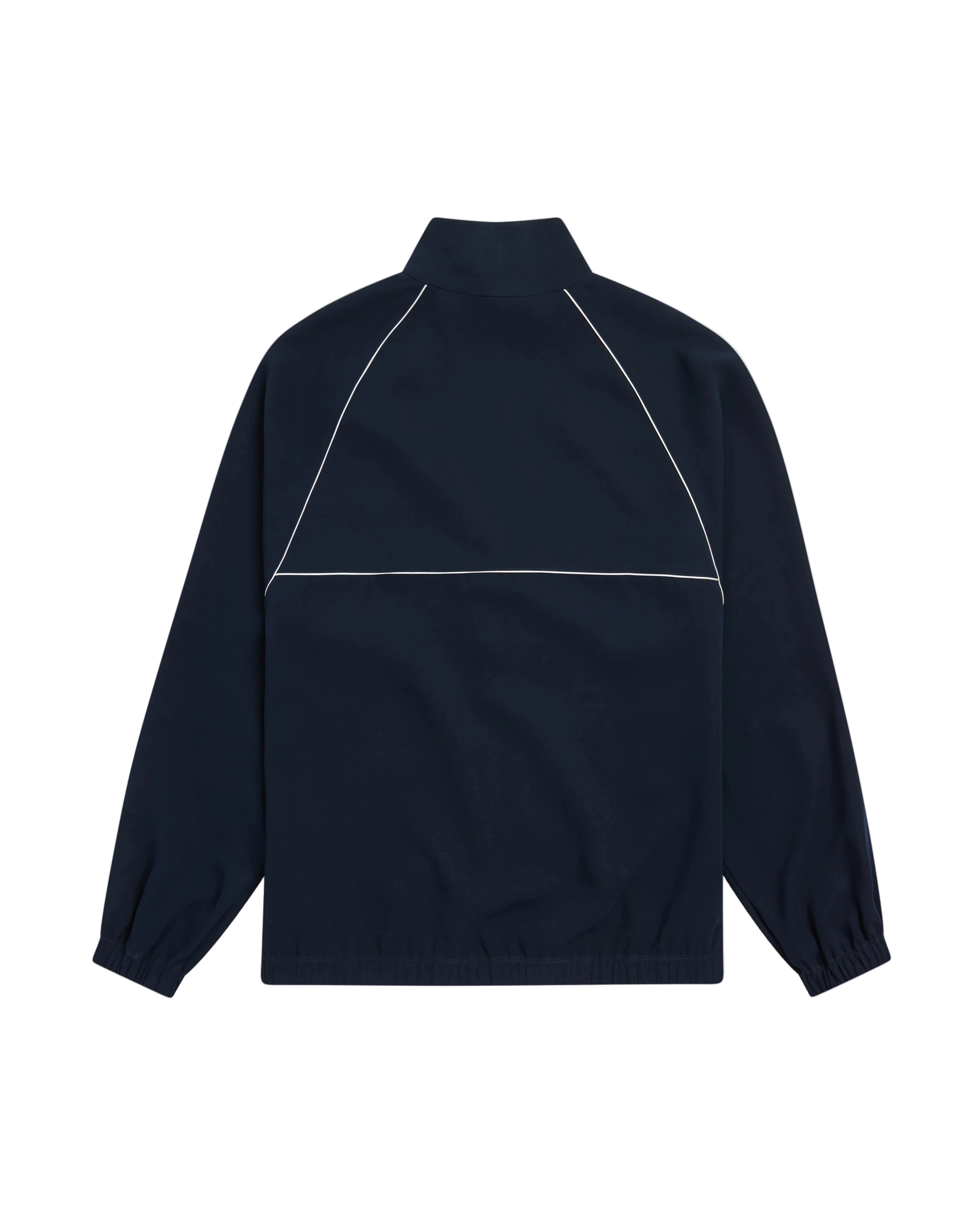 Navy blue zip track jacketon a white background