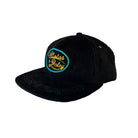 Black cap with a logo on a white background