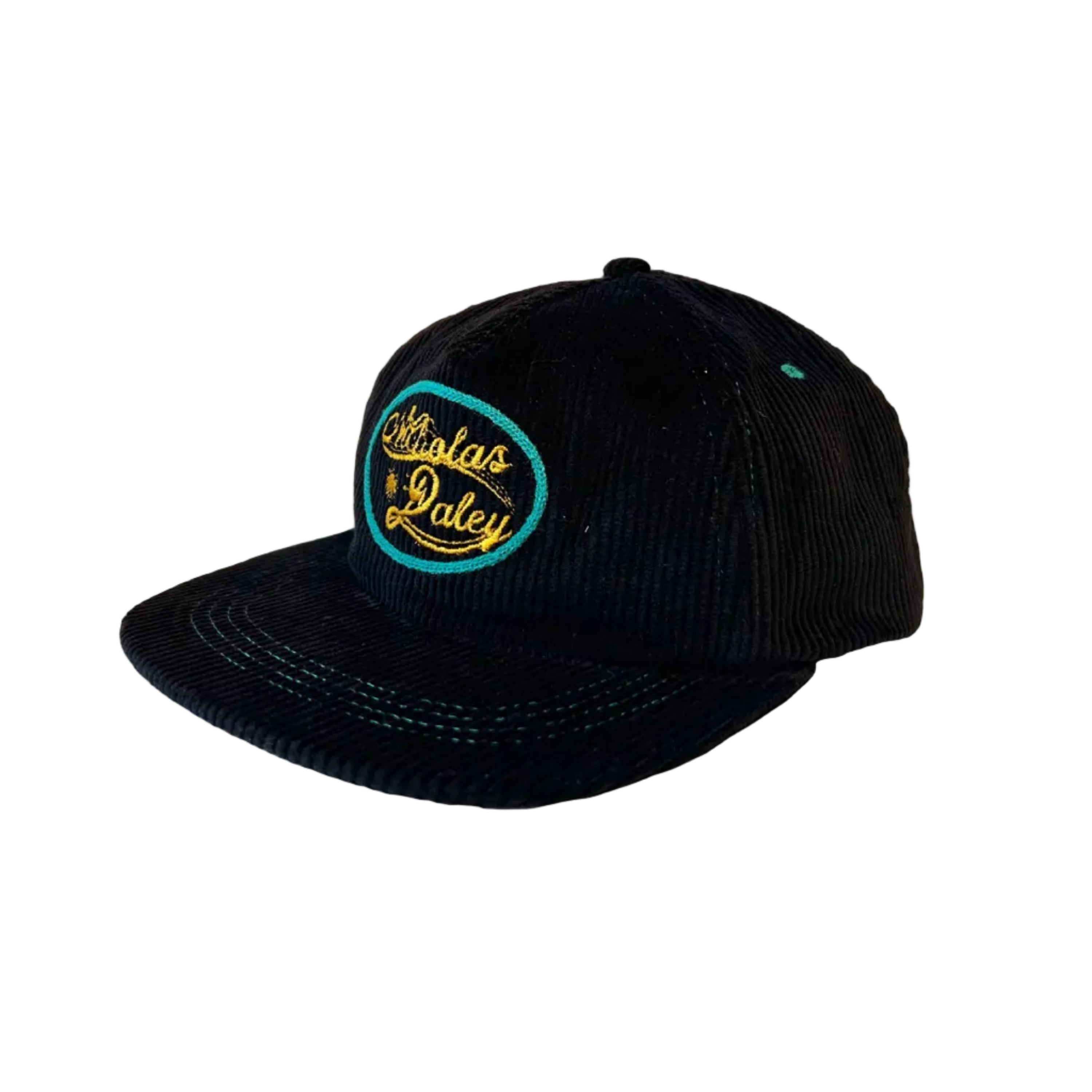 Black cap with a logo on a white background