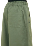 NICHOLAS DALEY Wide Leg Trousers in olive green showing elastic waistband and back pocket detail