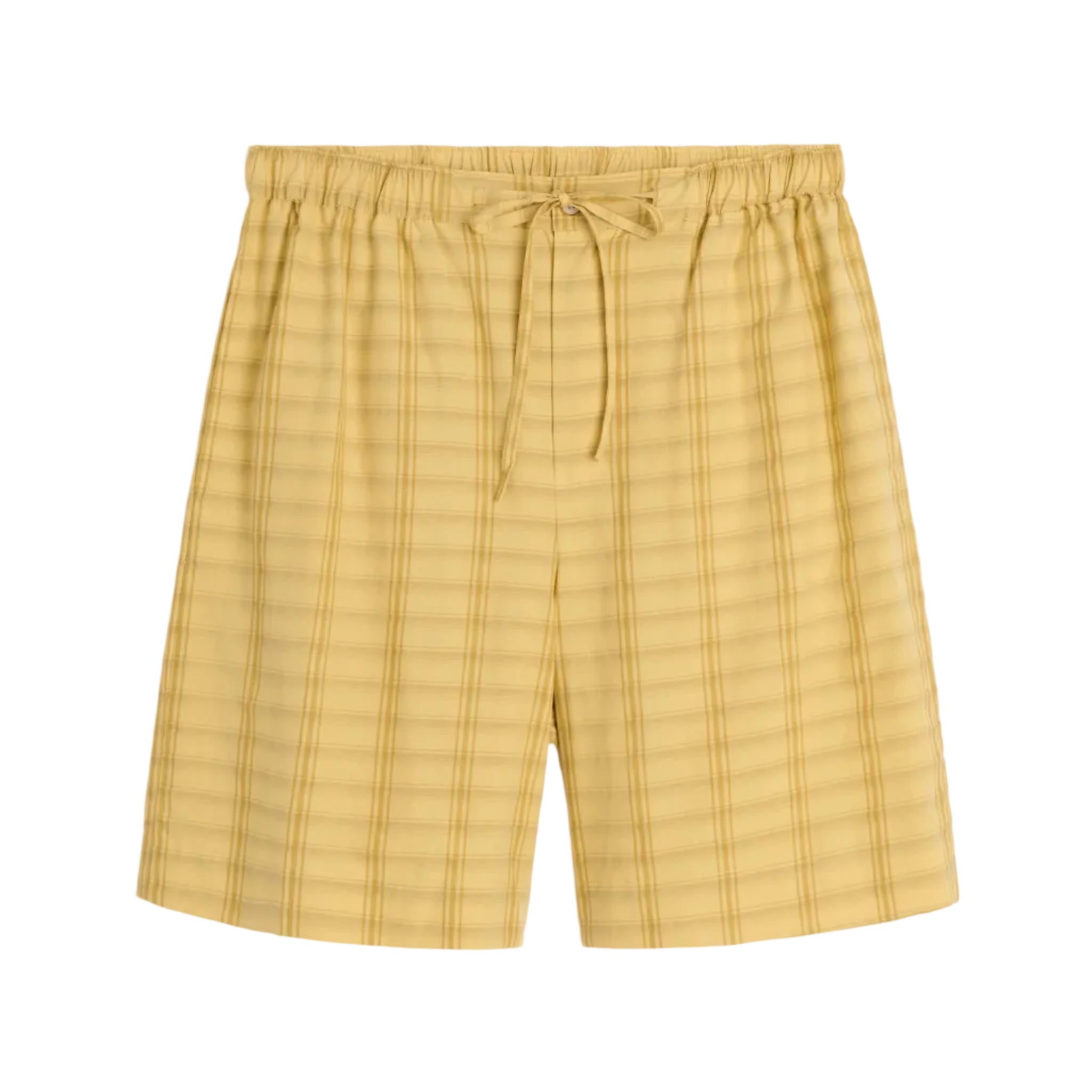 Yellow checkered shorts on a white background