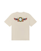 Malbon Golf Torrey Pines Bermuda Tee in egret with winged eagle graphic on back