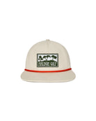 Torrey Pines Rope Hat in egret with embroidered tree logo patch and orange rope trim, front view