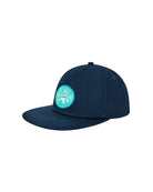 Navy blue cap with a green logo on a white background