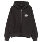 Black hoodie with a logo on the chest against a white background
