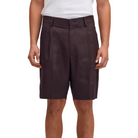 Person wearing brown shorts on a white background