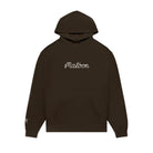 Brown hoodie with 'Malbon' branding on a white background