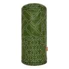 Green cylindrical driver head cover with a white geometric pattern on a white background
