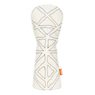 White golf club head cover with geometric pattern on a white background