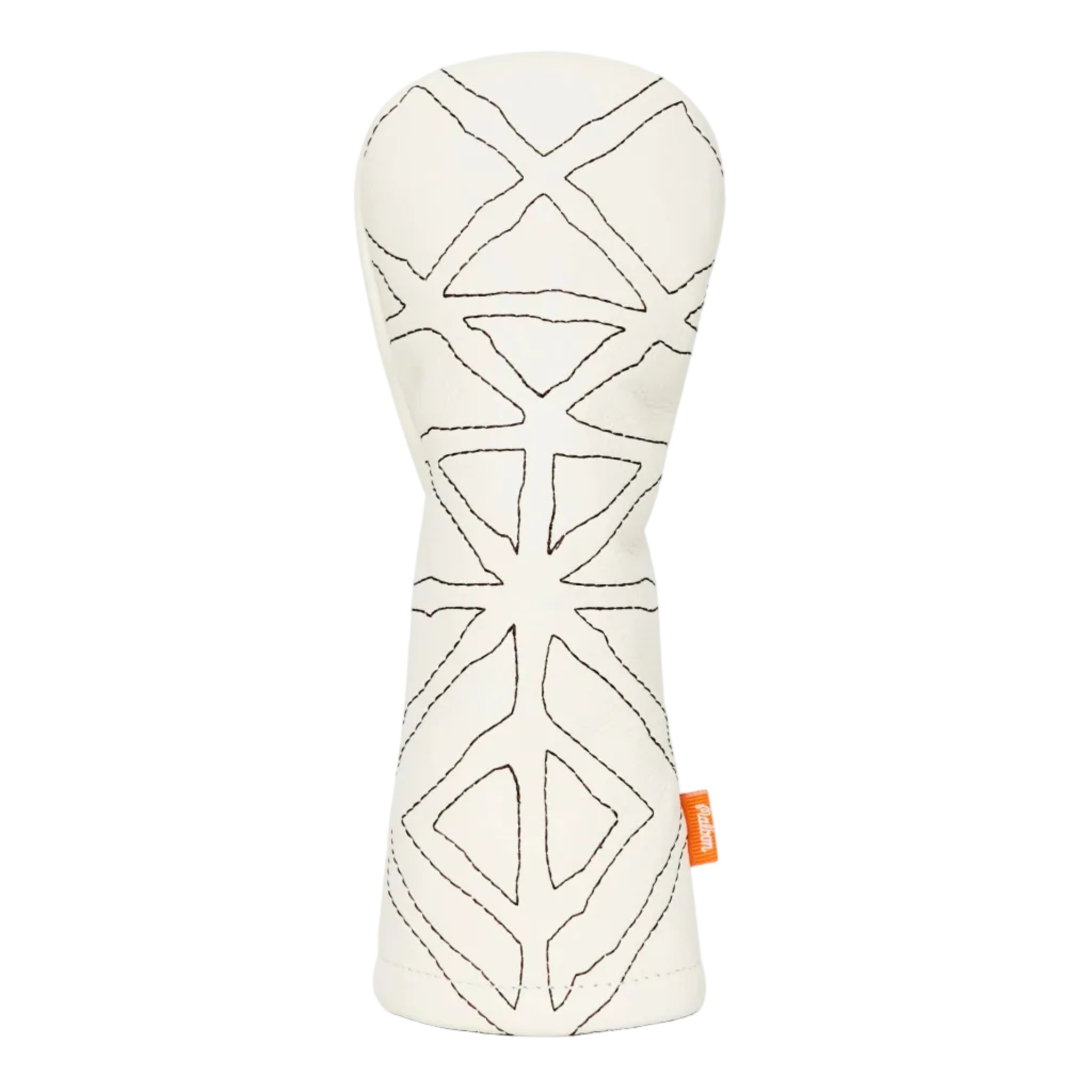 White golf club head cover with geometric pattern on a white background