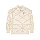 Beige long-sleeve sweater with a geometric pattern on a white background