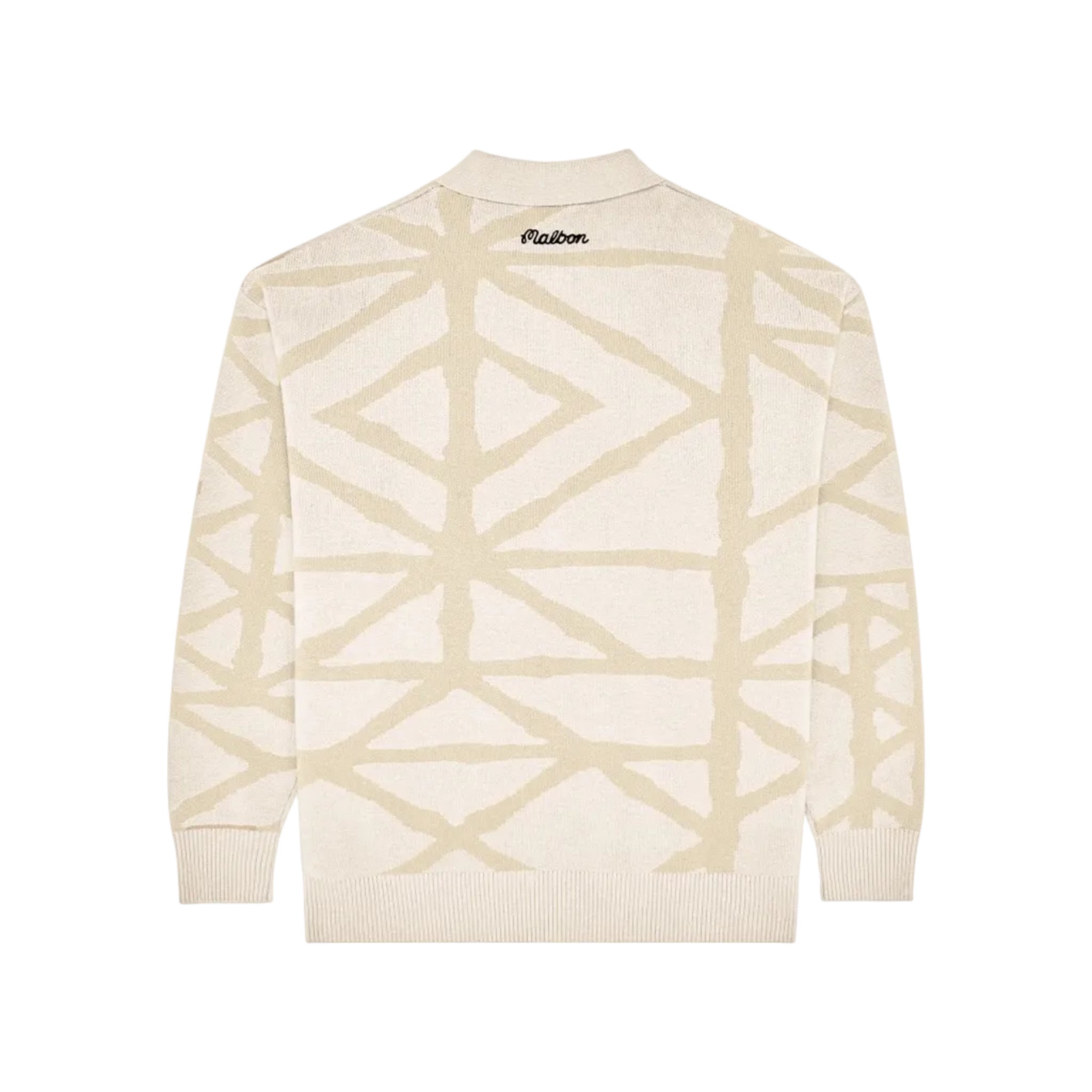 Beige sweater with geometric pattern on a white background