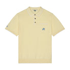 Yellow polo shirt with brand logo on a white background