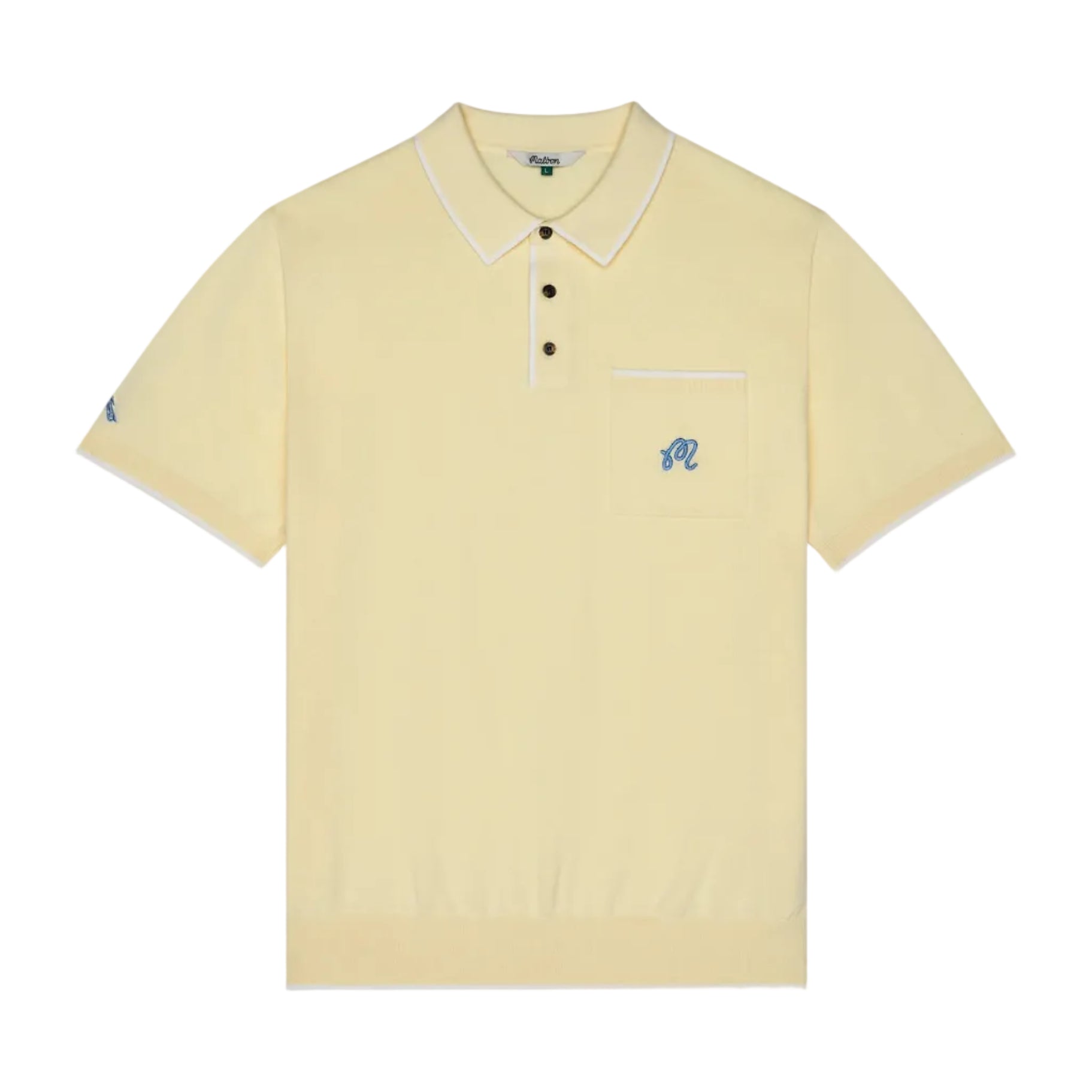 Yellow polo shirt with brand logo on a white background