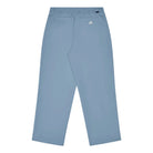 Light blue pants with a brand logo on a white background, back view