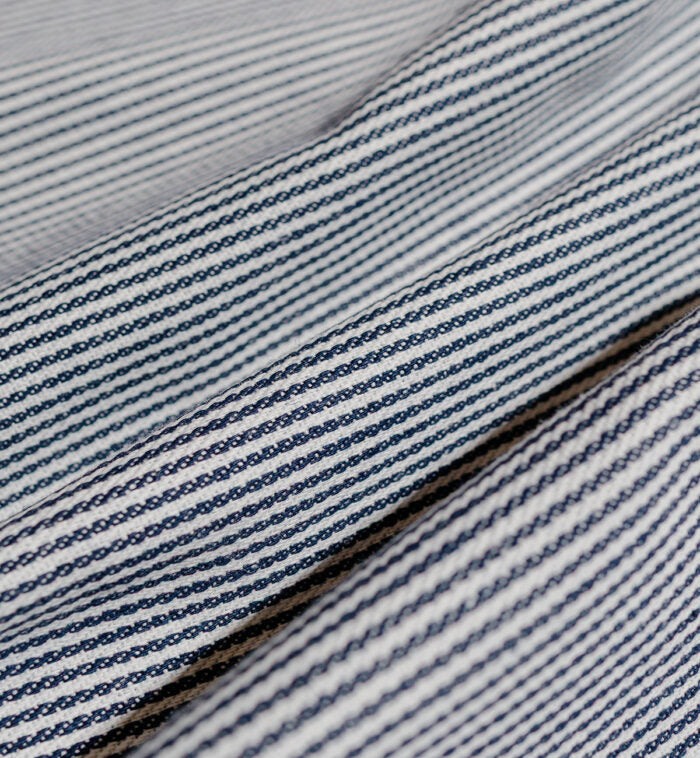 Close-up of blue and white striped fabric 