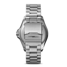Silver watch with a metal band on a white background