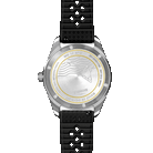Back of a silver watch on a white background