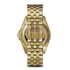Gold watch with a detailed bracelet on a white background