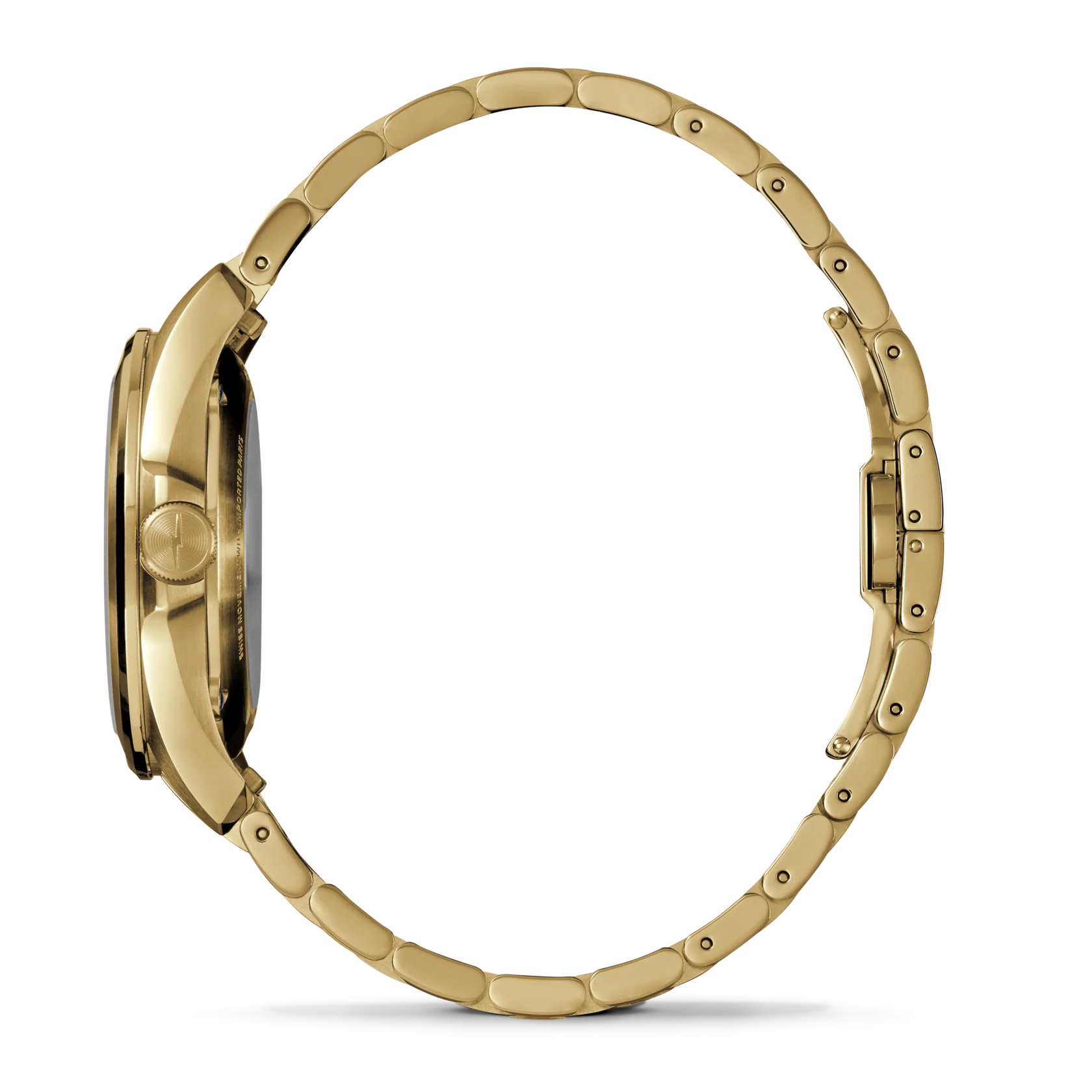 Gold watch case on a white background