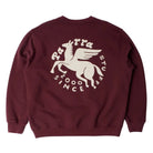 Maroon sweatshirt with white graphic design on a light gray background
