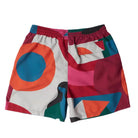 Colorful shorts with geometric patterns on a white background