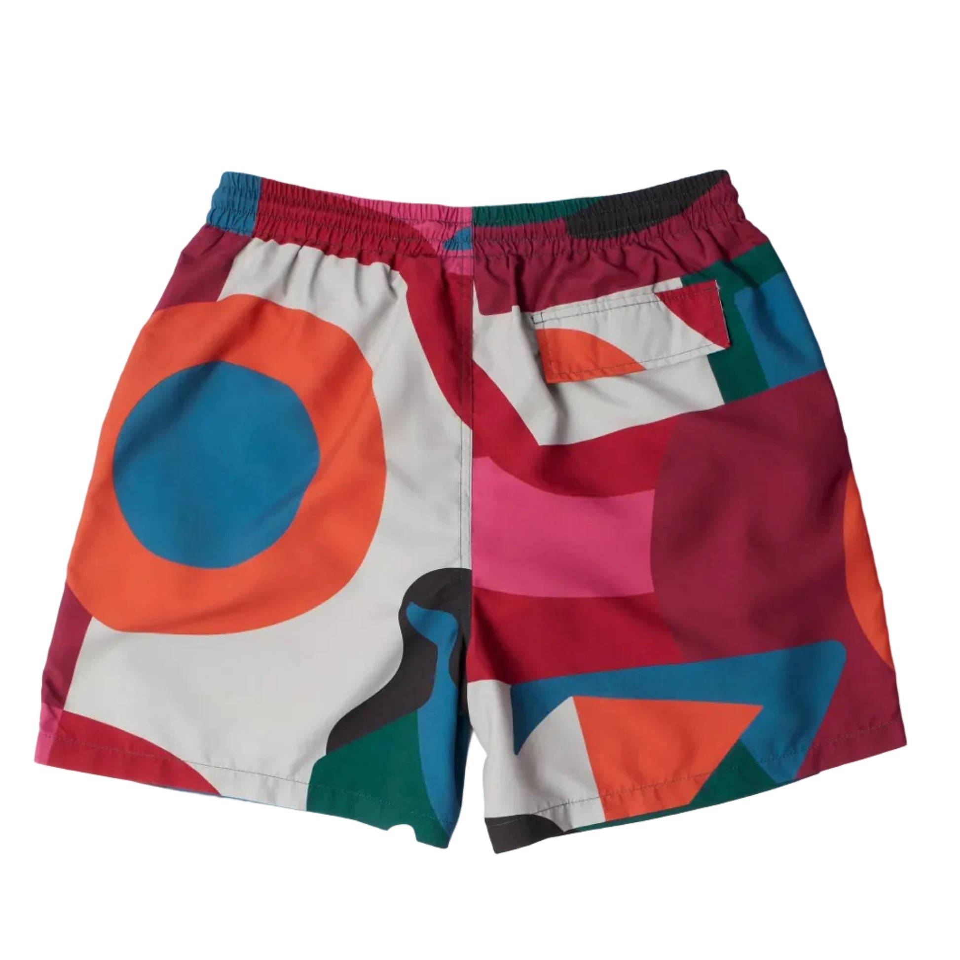 Colorful shorts with geometric patterns on a white background