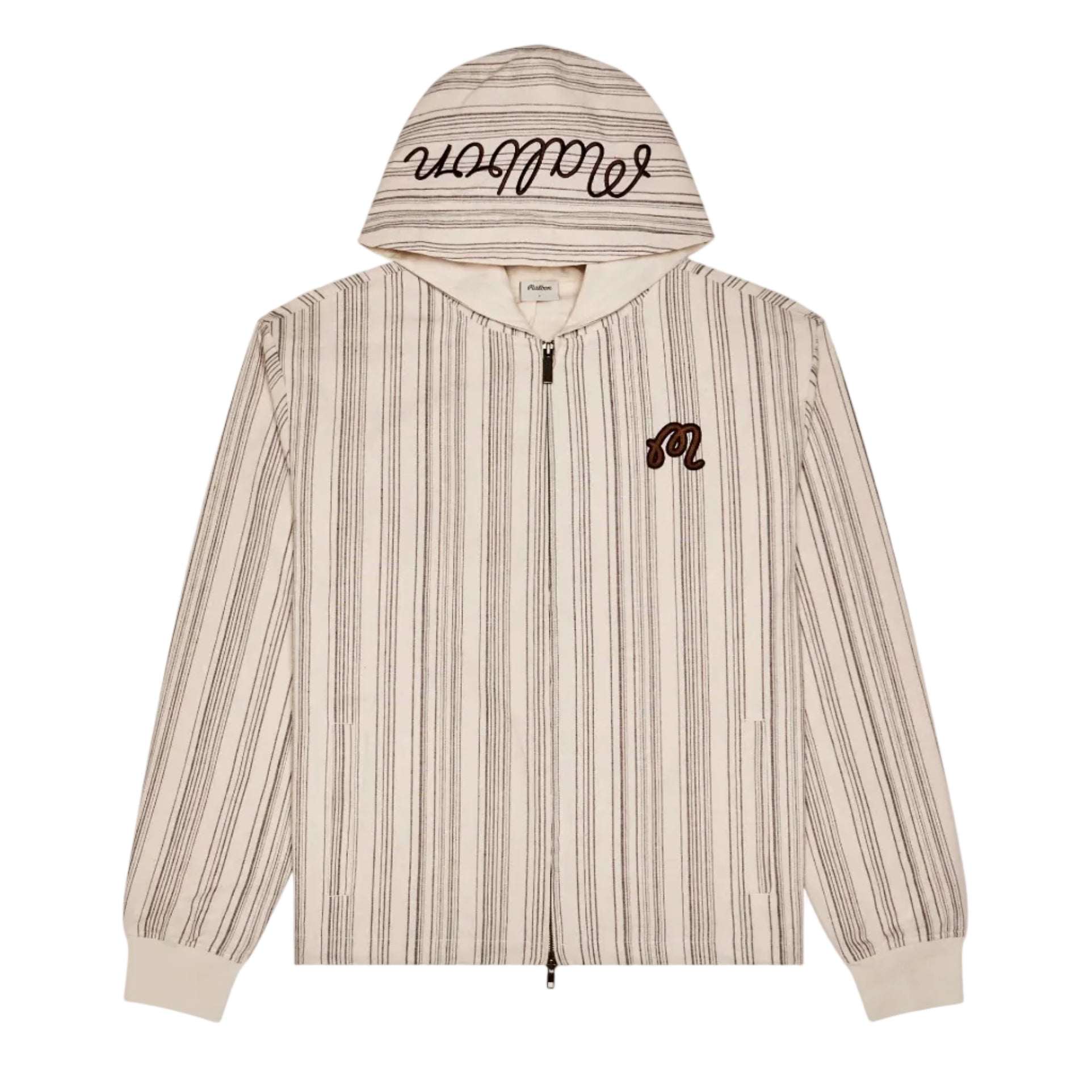 Beige striped jacket with a hood on a white background