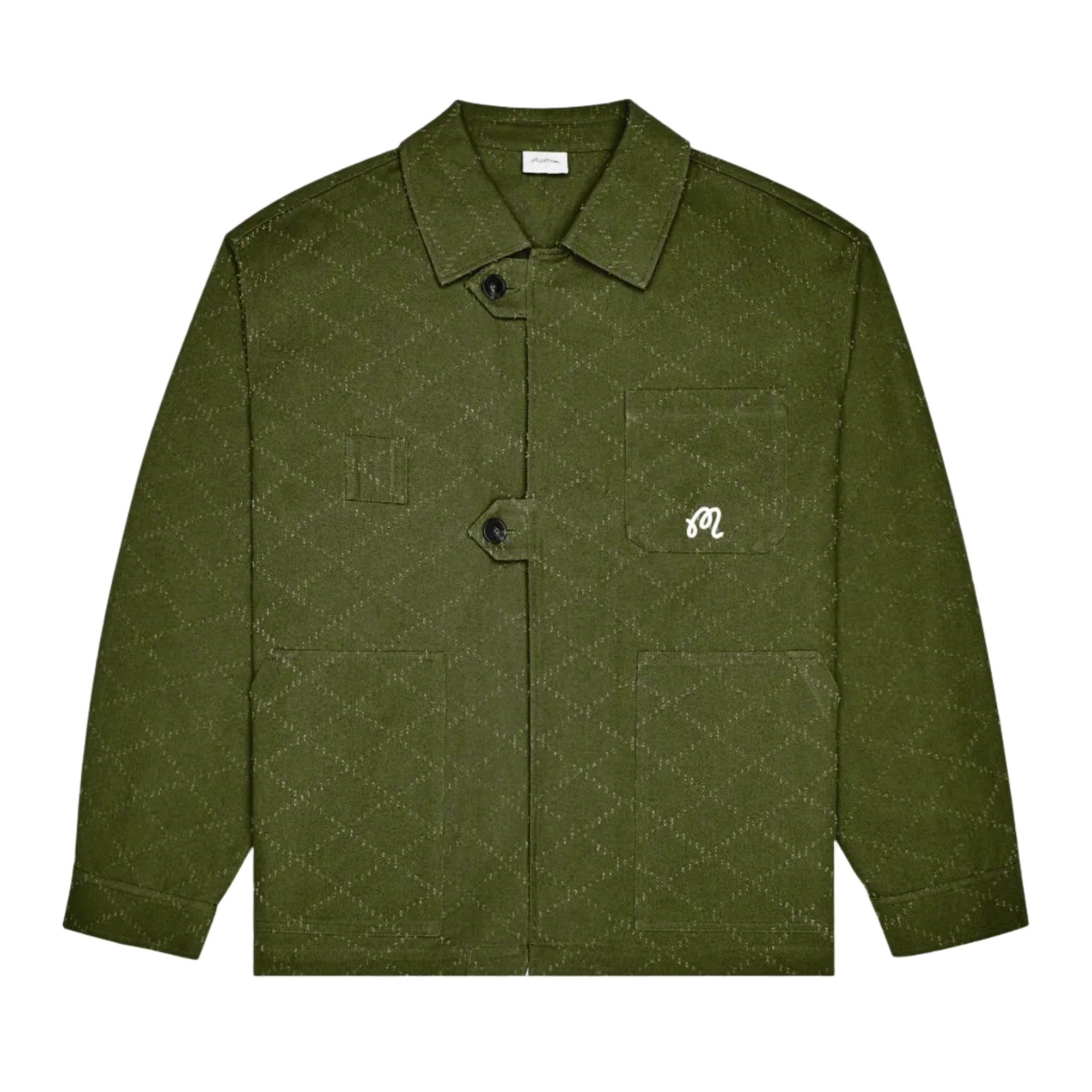 Green jacket with an 'M' logo on the chest on a white background