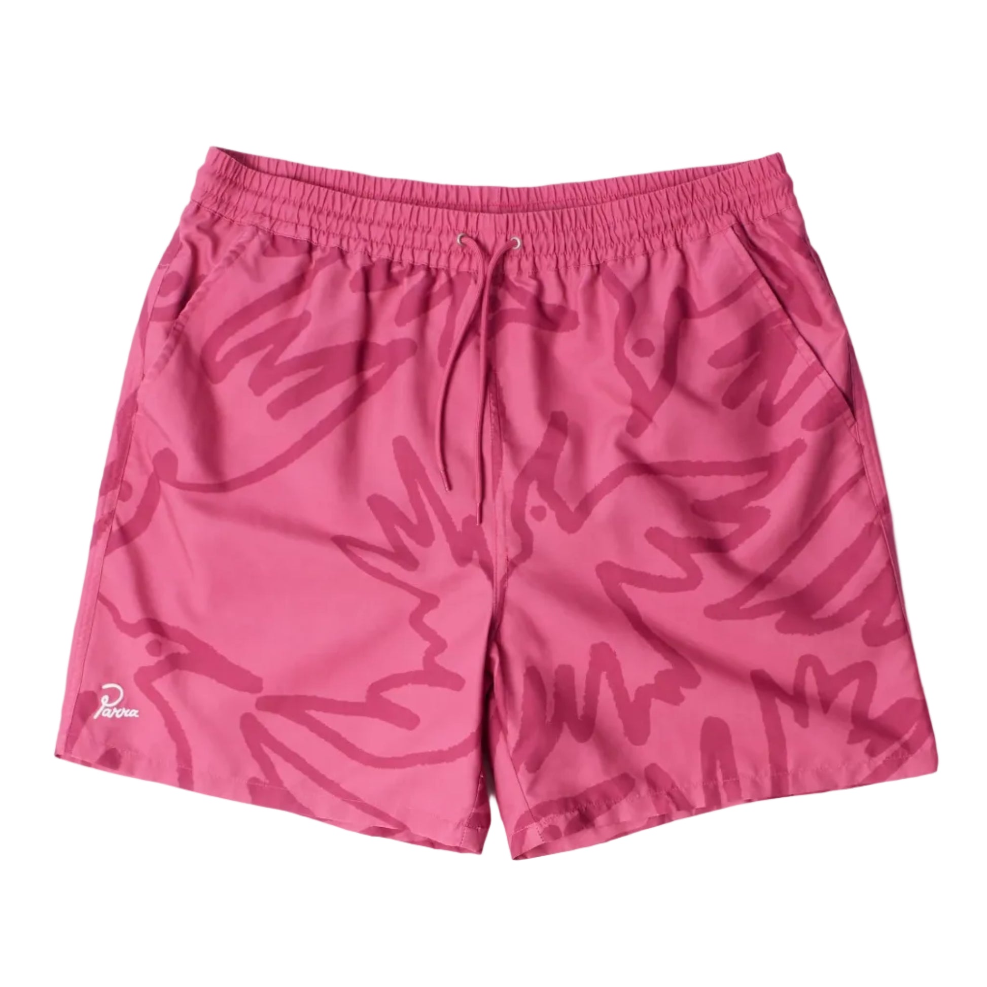 Pink shorts with a subtle pattern on a white background
