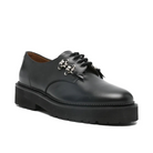 Black leather shoe with a thick sole on a white background