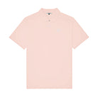 Pink polo shirt with an 'M' logo at the chest on a white background