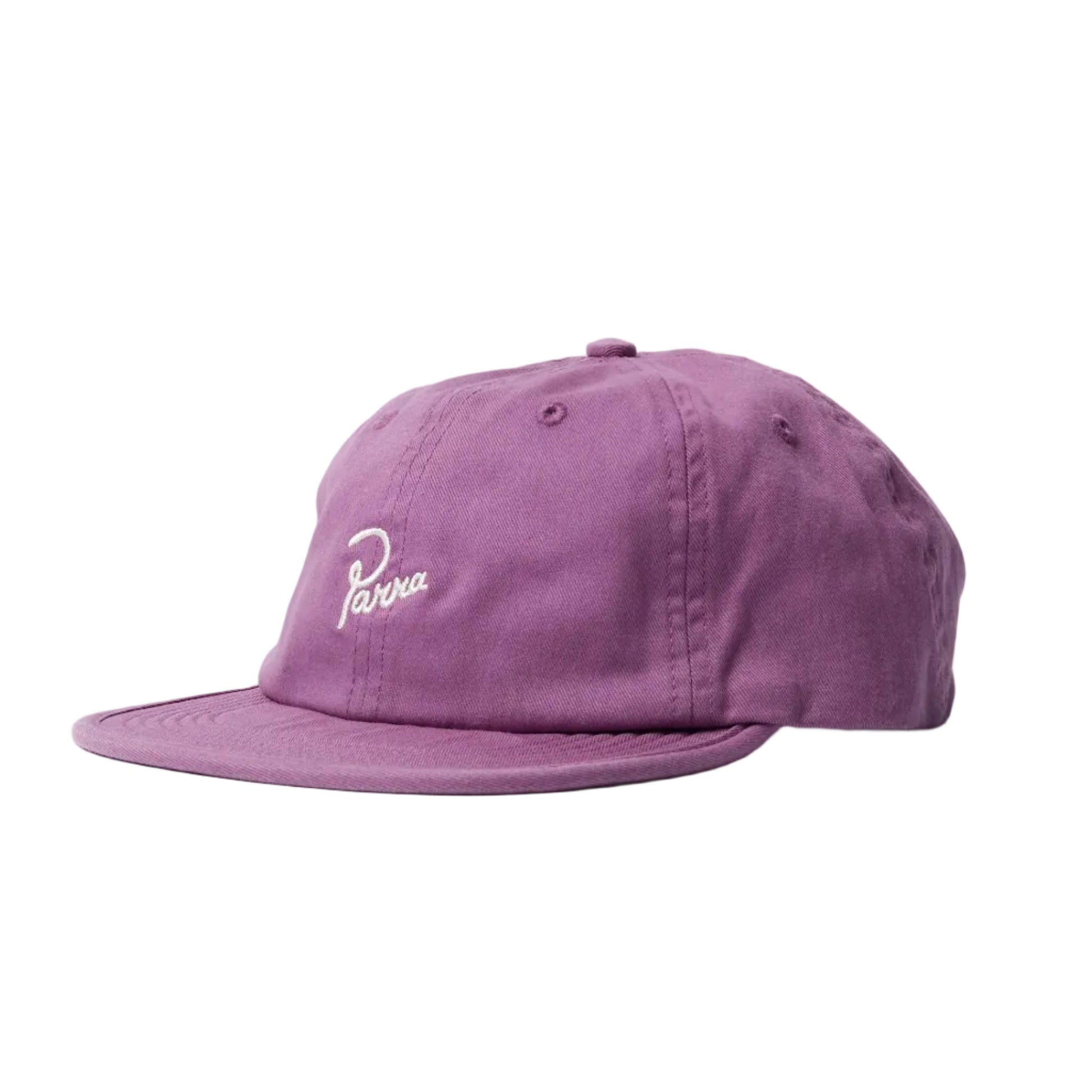 Purple cap with an embroidered Parra logo on a white background