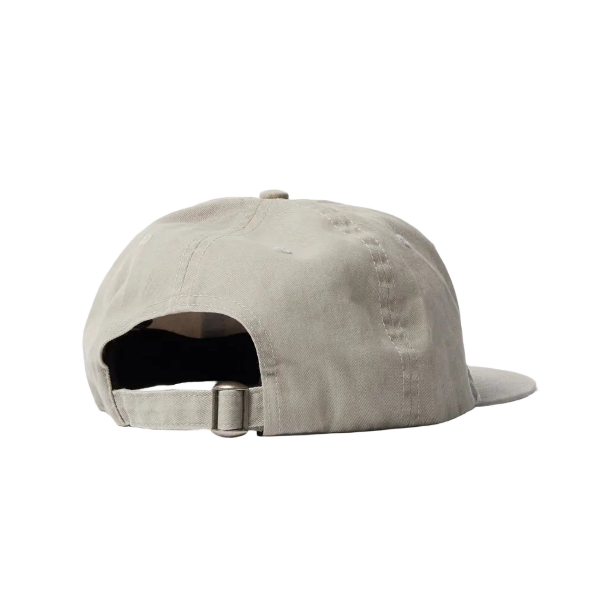 A light gray baseball cap shown from the back, featuring a structured crown, a flat brim, and an adjustable hook-and-loop strap closure, photographed against a white background.