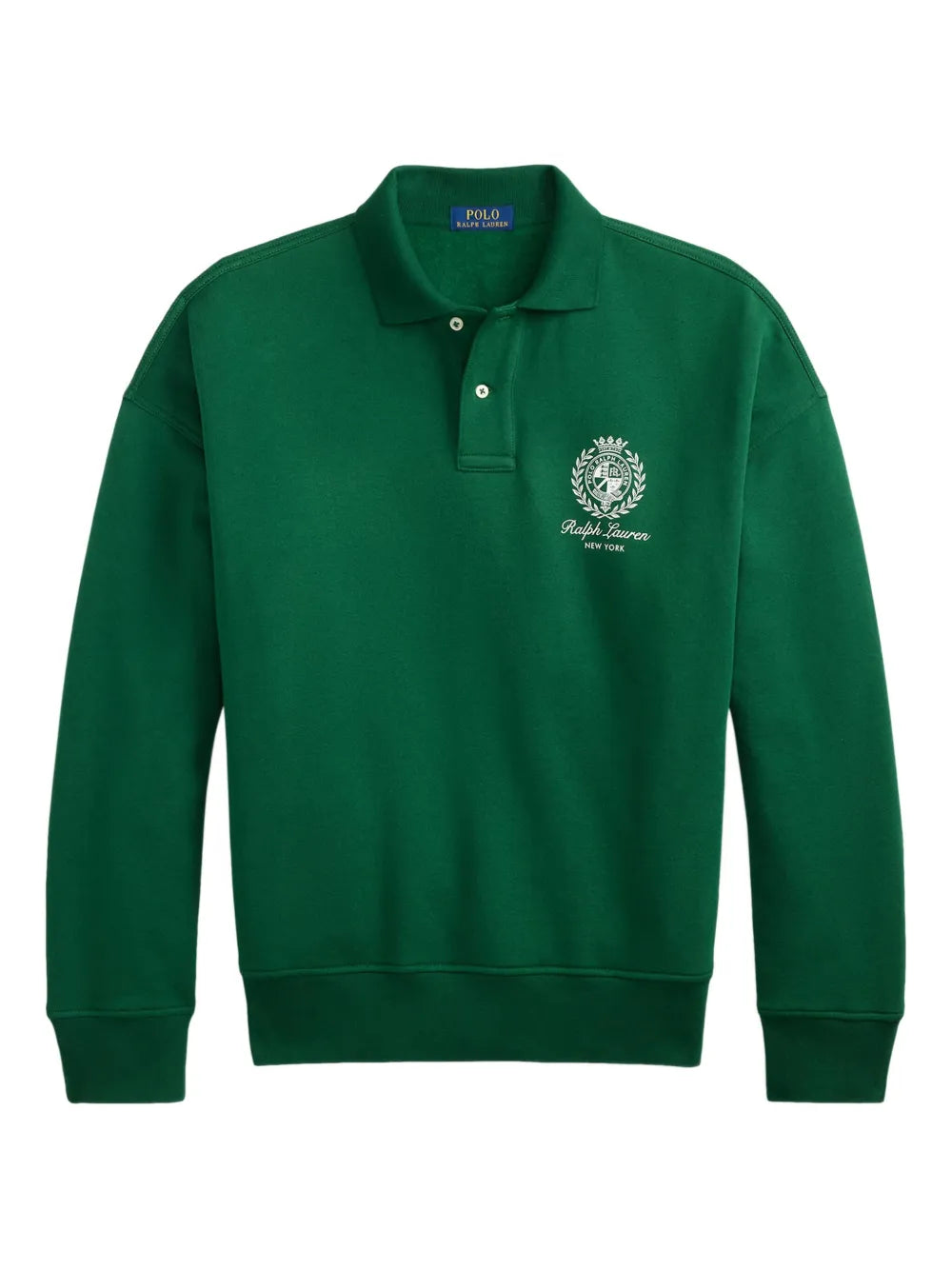 Green sweatshirt with a logo on a white background