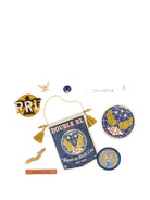 RRL Souvenir Kit Gift Box Set with military patches, pins, and pennant on white background