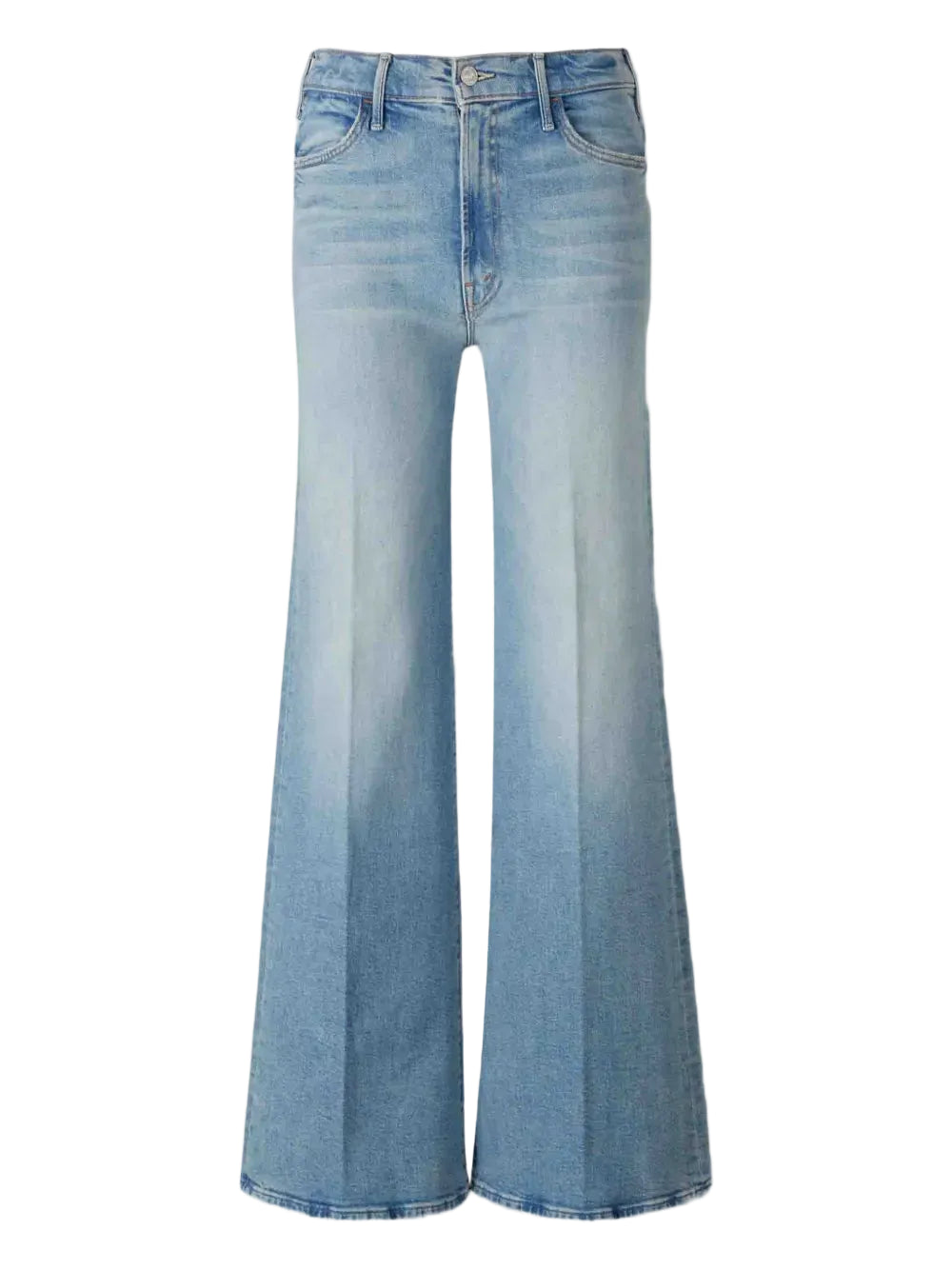 Light blue flared jeans on a white background
