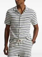 POLO RALPH LAUREN Andy Camp Shirt in cream with navy striped pattern, front view