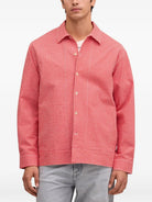 NN.07 Reed Seersucker Overshirt in red gingham check pattern, front view