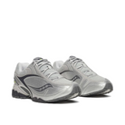 Pair of gray running shoes on a white background