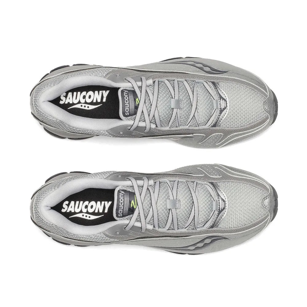 Pair of Saucony running shoes on a white background
