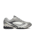 Solver leather shoe with a chunky sole on a white background