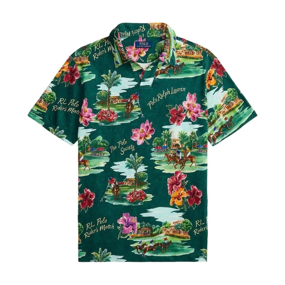 POLO RALPH LAUREN Johnny Collar Polo in Society green with tropical Hawaiian print