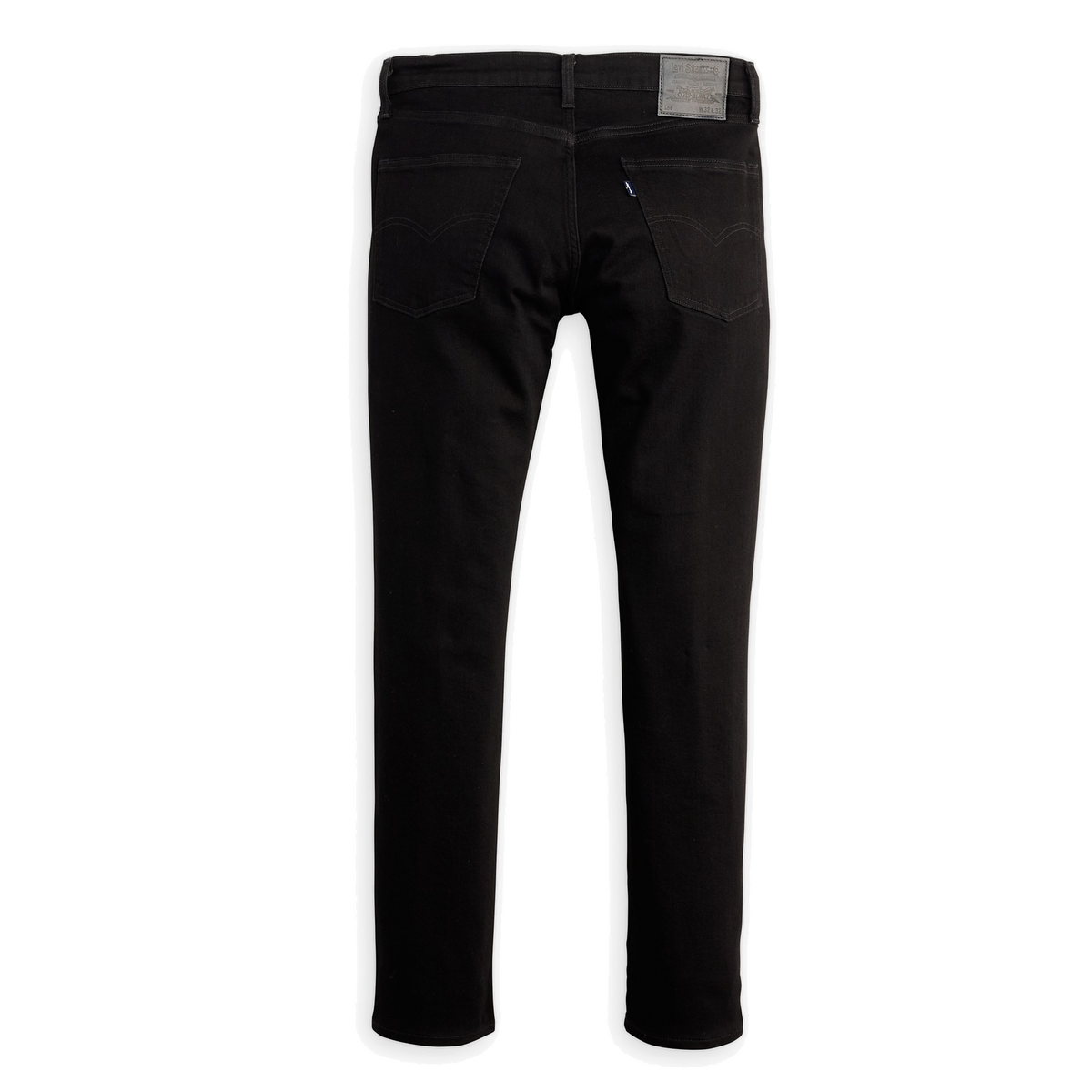 Levi’s Blue Tab 511 Slim Jeans in black, back view laid flat on white, showing the waistband patch and back pockets.
