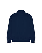 Navy blue quarter-zip sweatshirt on a light gray background