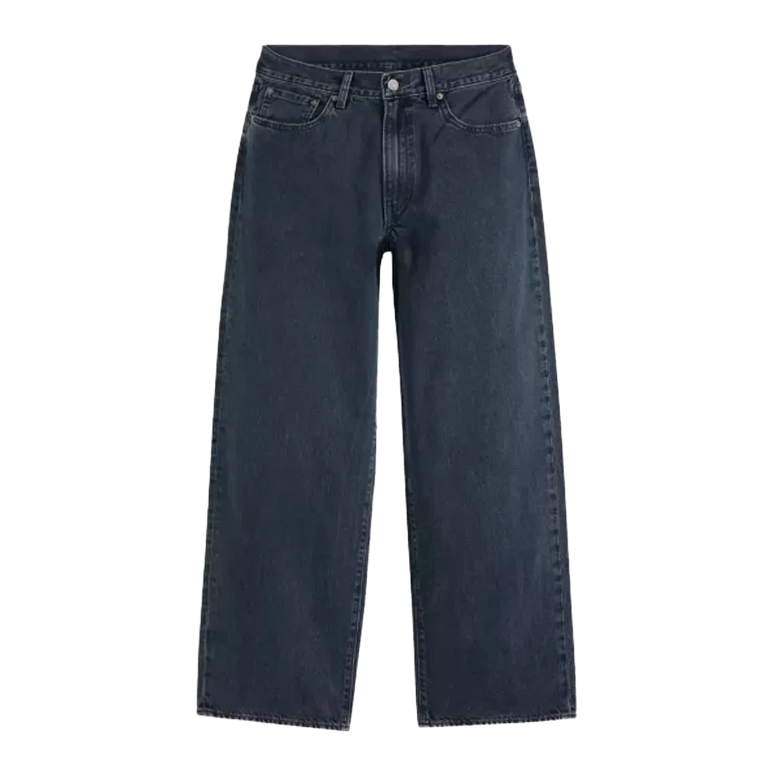 Levi’s 578 Baggy Jeans in a dark indigo wash, front view laid flat on white, showing a high waist, wide straight leg, and five-pocket design.