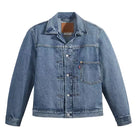 Blue denim jacket on a white background