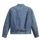 Blue denim jacket on a white background